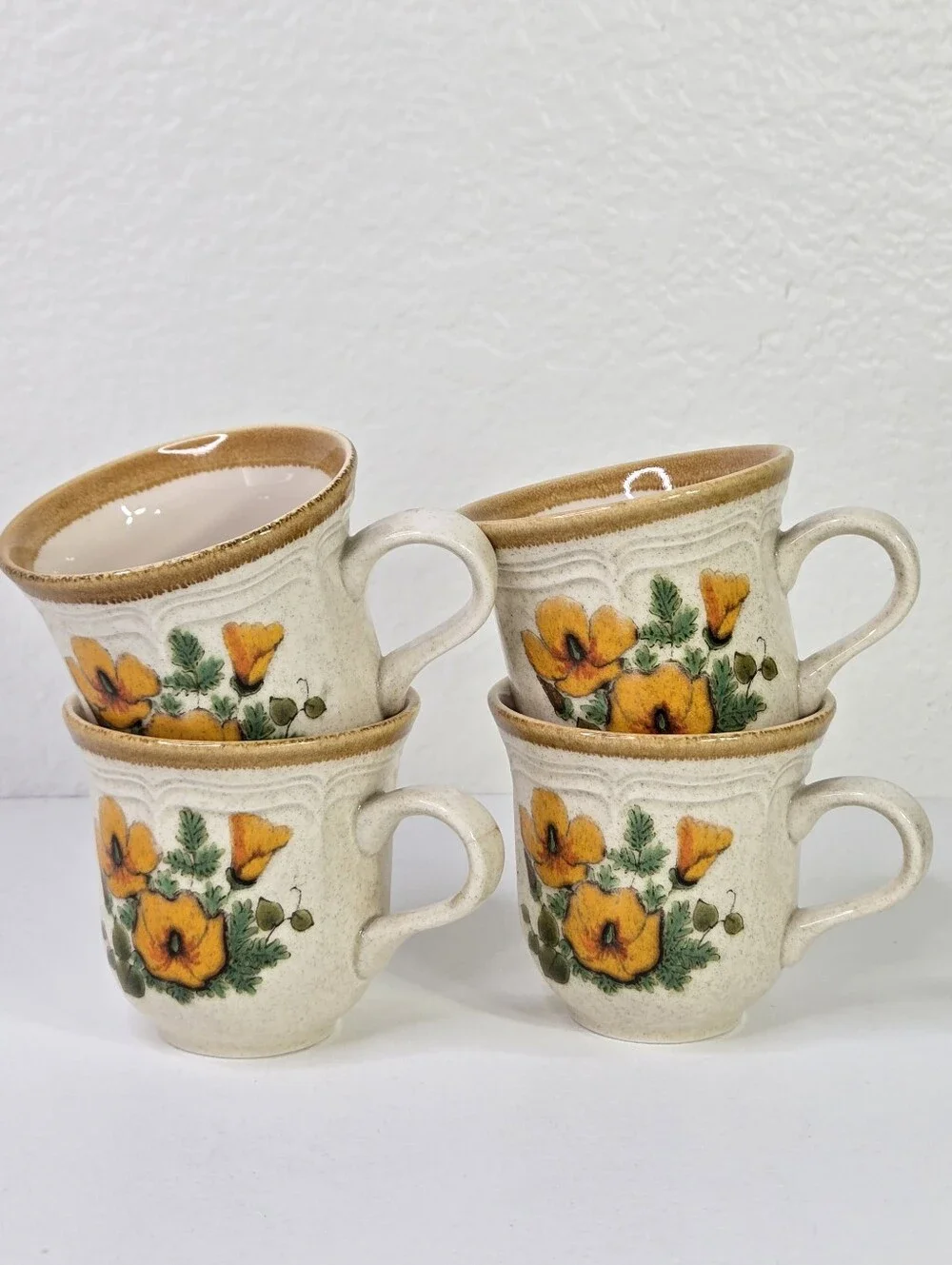 Vintage Mikasa Garden Club Petunias EC401 Stoneware Coffee Mug Tea Cup‎ Set of 4